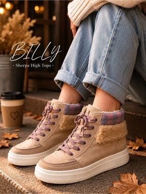 BILLY Sherpa High Top Sneakers Kids 6 EU 38 Beige Mauve Cozy Fall Shoes